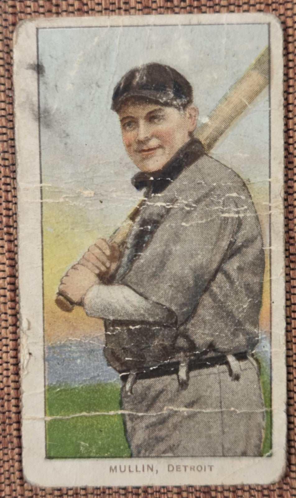 1909 Piedmont 350 w/ Bat T206 George Mullin Detroit Tigers Originl Baseball Card0