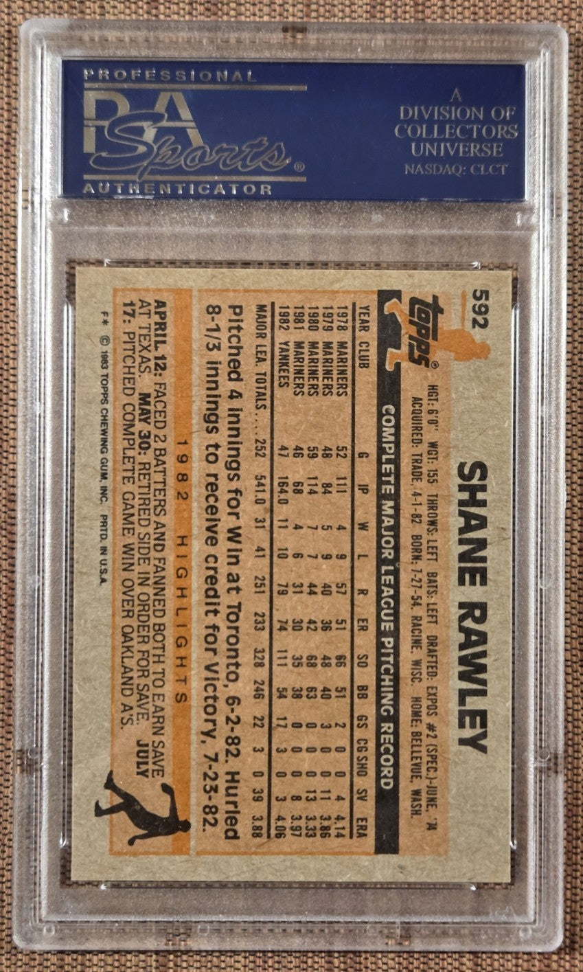 1983 Topps #592 Shane Rawley New York Yankees Baseball Card PSA 6 / DNA AUTO1