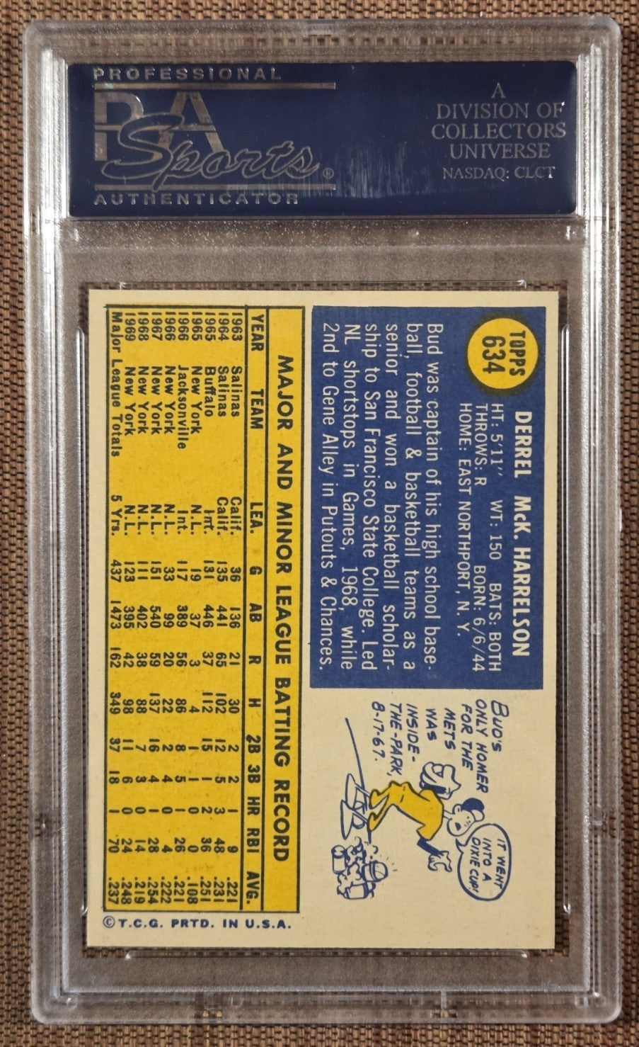 1970 Topps #634 Bud Harrelson New York Mets Baseball Card PSA 10 Gem Mint POP 51
