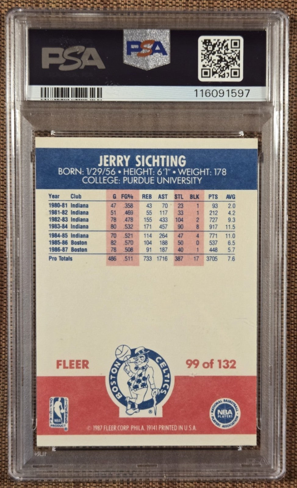 1987 Fleer #99 Jerry Sichting Boston Celtics Basketball Card PSA 6/DNA 9 AUTO1
