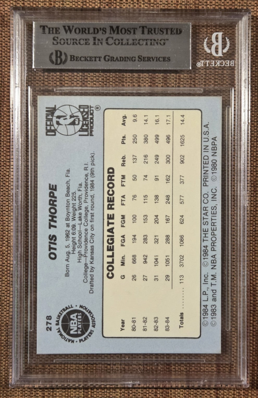 1984 Star #278 Otis Thorpe Sacramento Kings Basketball Card BGS/BAS AUTO RC1