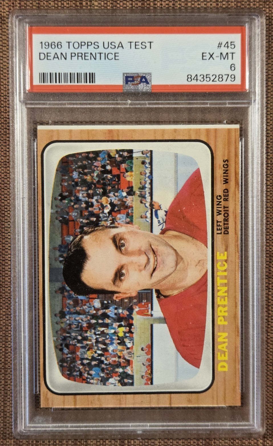 1966 Topps USA Test #45 Dean Prentice Detroit Red Wings Hockey Card PSA 6 EX/MT0