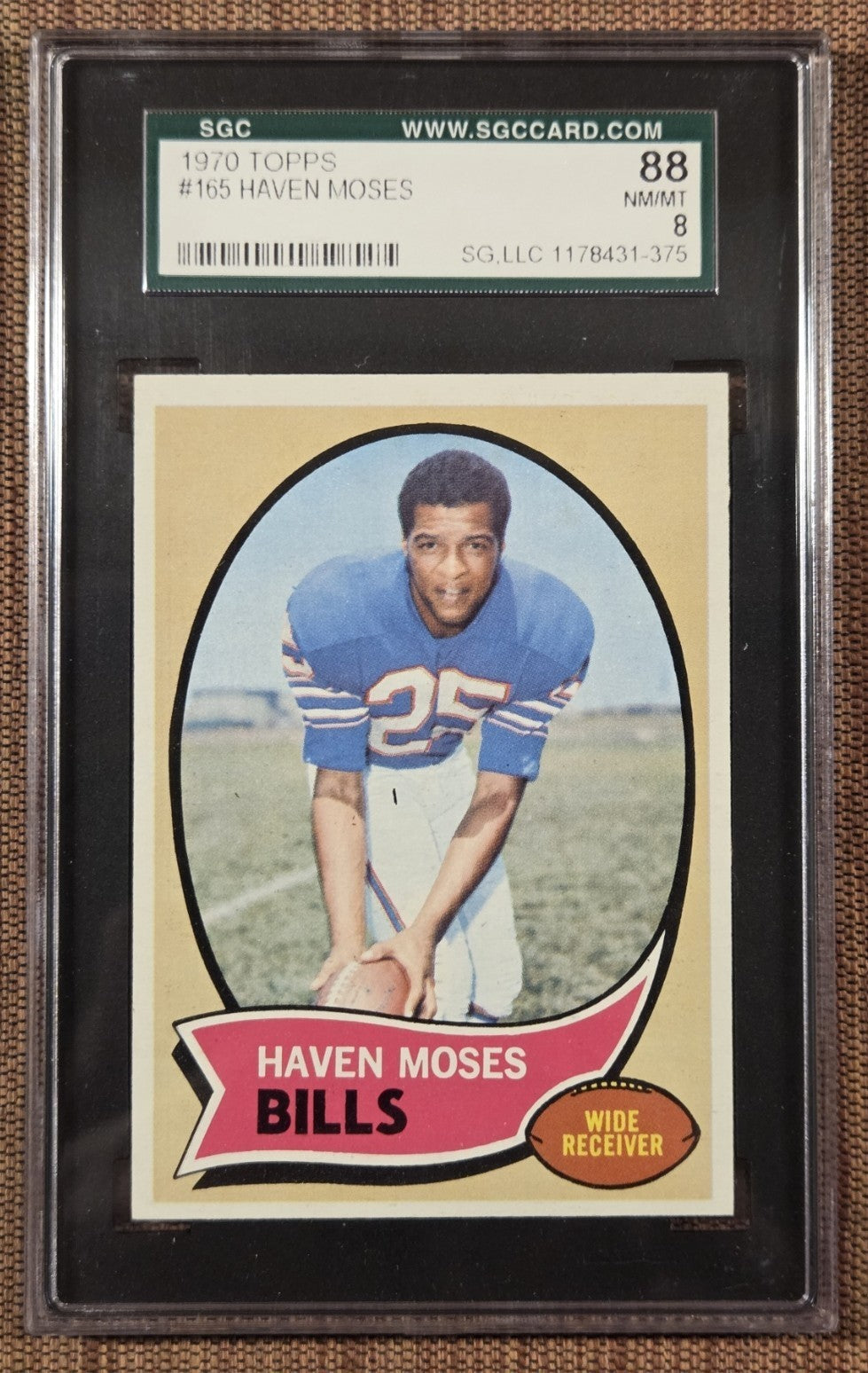 1970 Topps #165 Haven Moses Buffalo Bills Rookie Football Card SGC 8 NM/MT RC0
