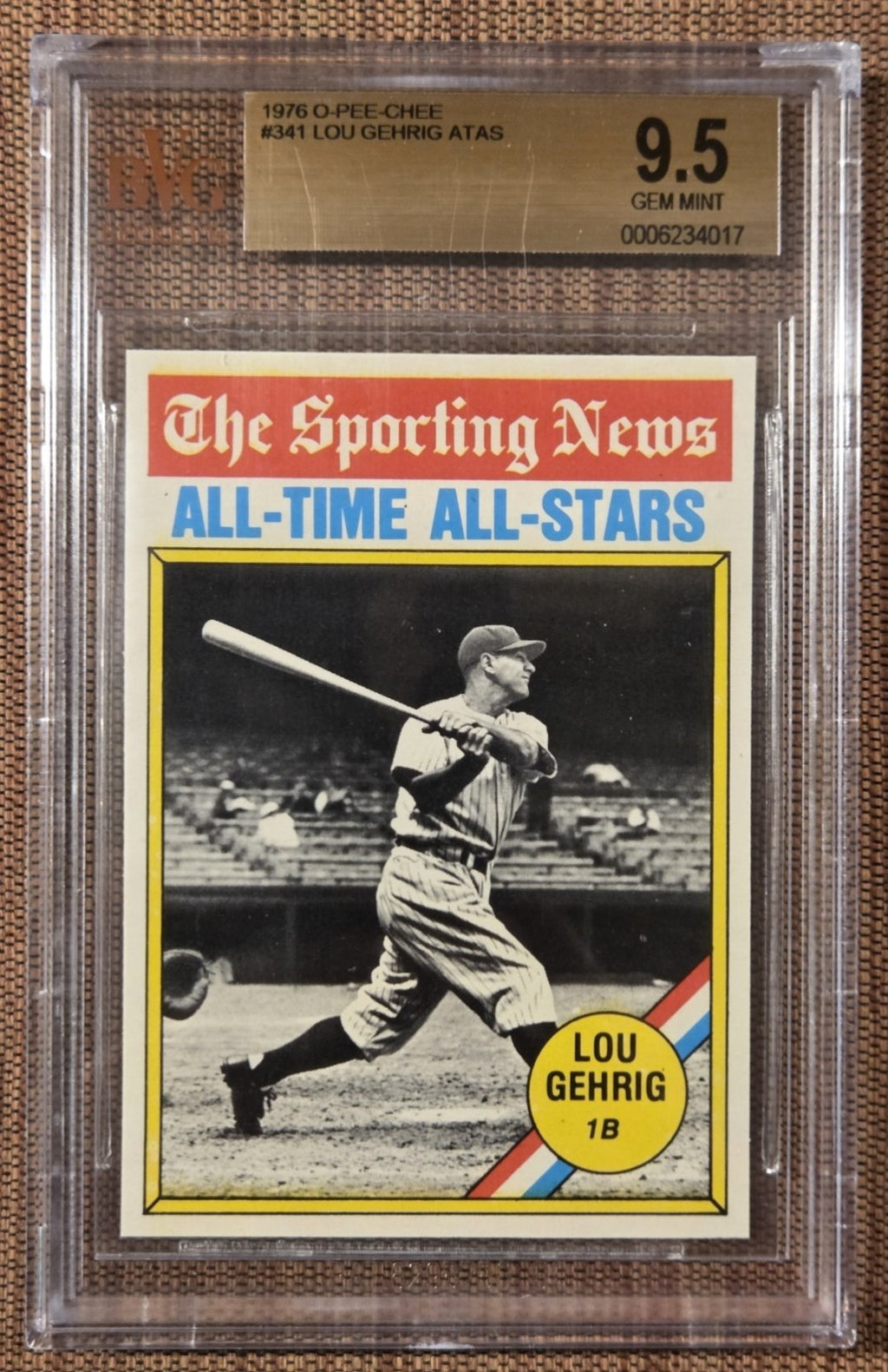 1976 Topps #341 Lou Gehrig New York Yankees Baseball Card BVG 9.5 Gem Mint HOF0