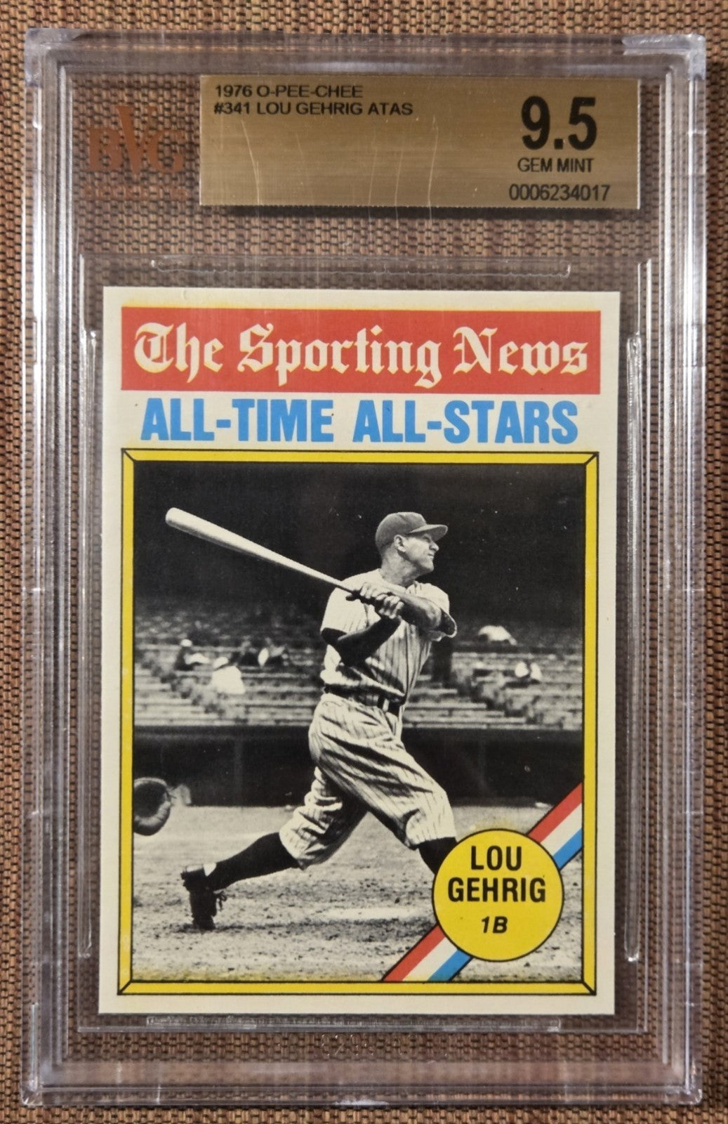 1976 Topps #341 Lou Gehrig New York Yankees Baseball Card BVG 9.5 Gem Mint HOF0