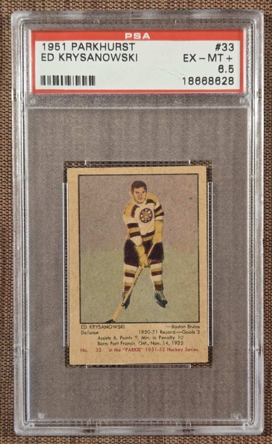 1951 Parkhurst #33 Ed Krysanowski Boston Bruins Rookie Hockey Card PSA 6.5 RC0