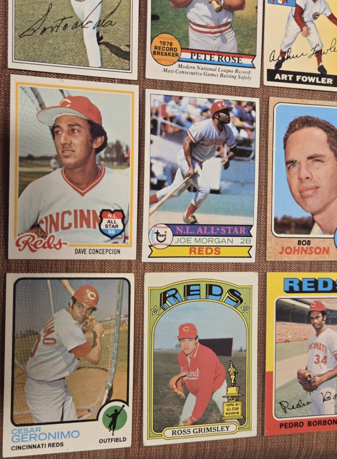 Reds Baseball Card Pete Rose Bench Morgan Perez Conception Armbrister RC Hall2