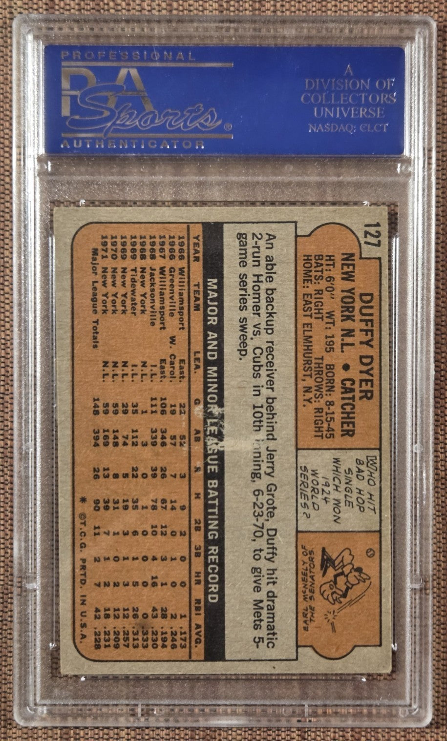 1972 Topps #127 Duffy Dyer New York Mets Vintage Baseball Card PSA/DNA AUTO1