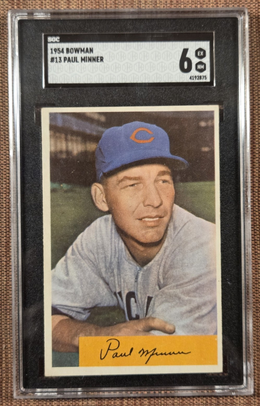 1954 Bowman #13 Paul Minner Chicago Cubs Original Baseball Card SGC 6 EX/MT0