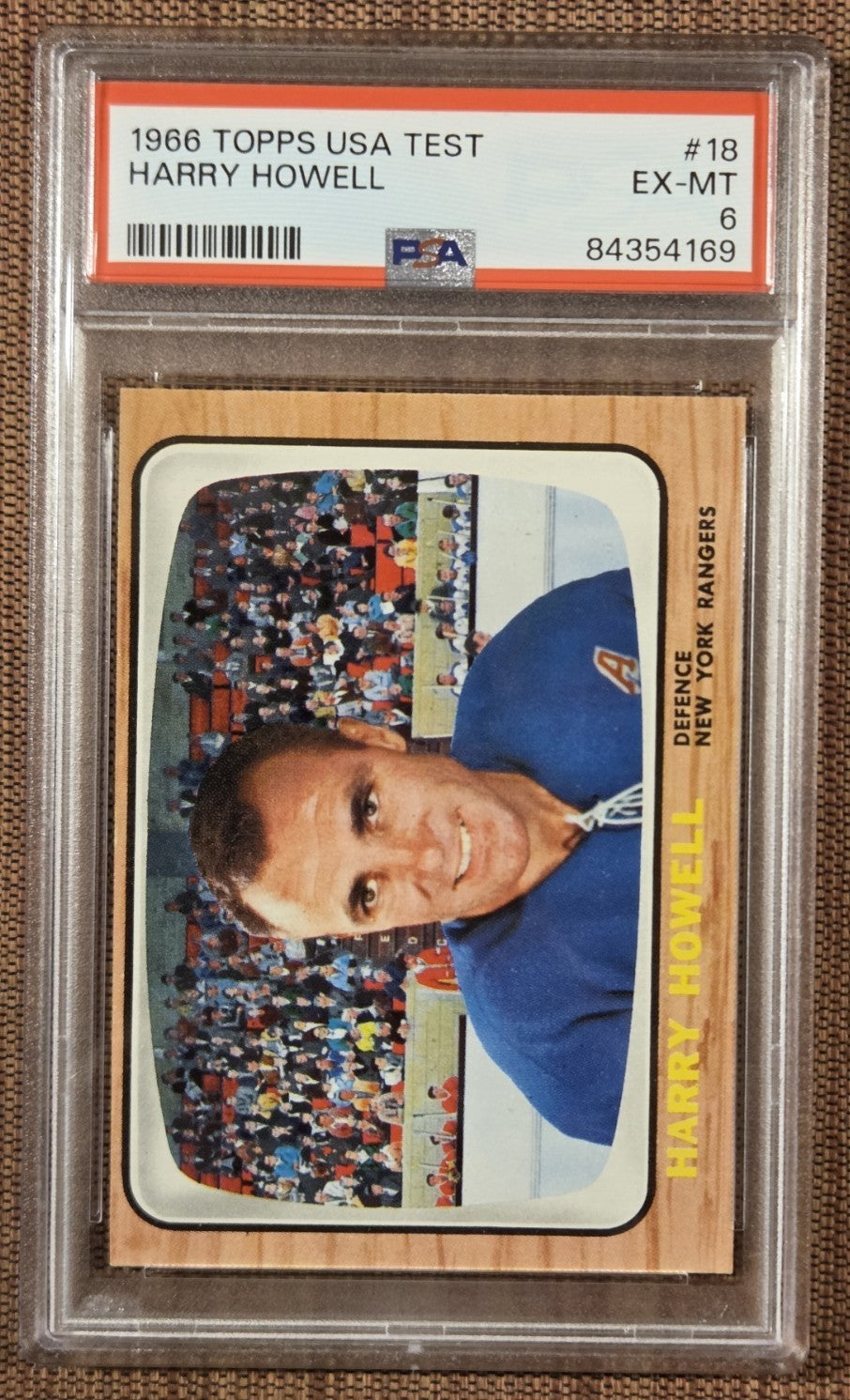 1966 Topps USA Test #18 Harry Howell New York Rangers Hockey Card PSA 6 EX/MT0