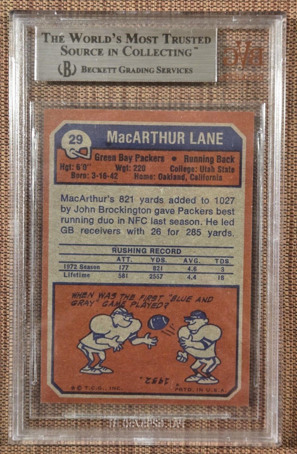 1973 Topps #29 MacArthur Lane Green Bay Packers Football Card BVG 9 Mint1