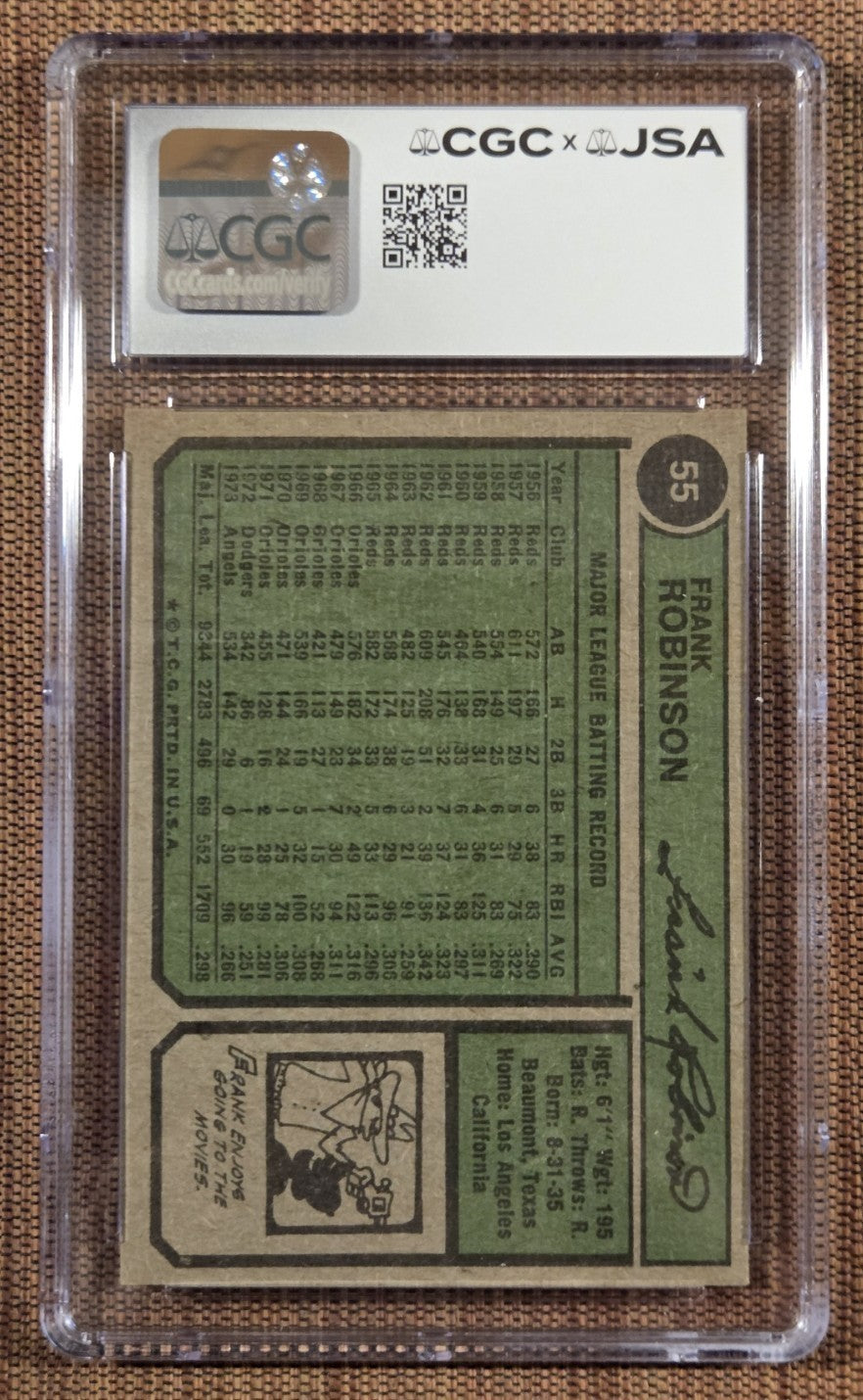 1974 Topps #55 Frank Robinson Angels Orioles Baseball Card CGC 7/JSA 10 AUTO HOF1