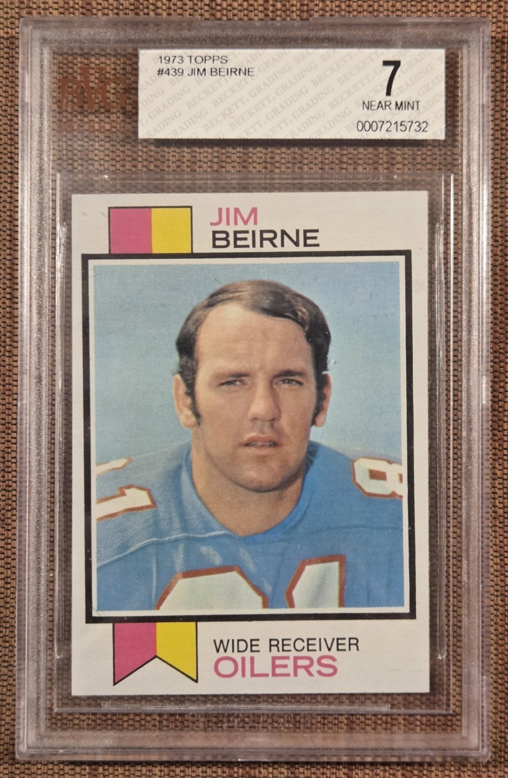 1973 Topps #439 Jim Beirne Houston Oilers Original Football Card BVG 7 NM0