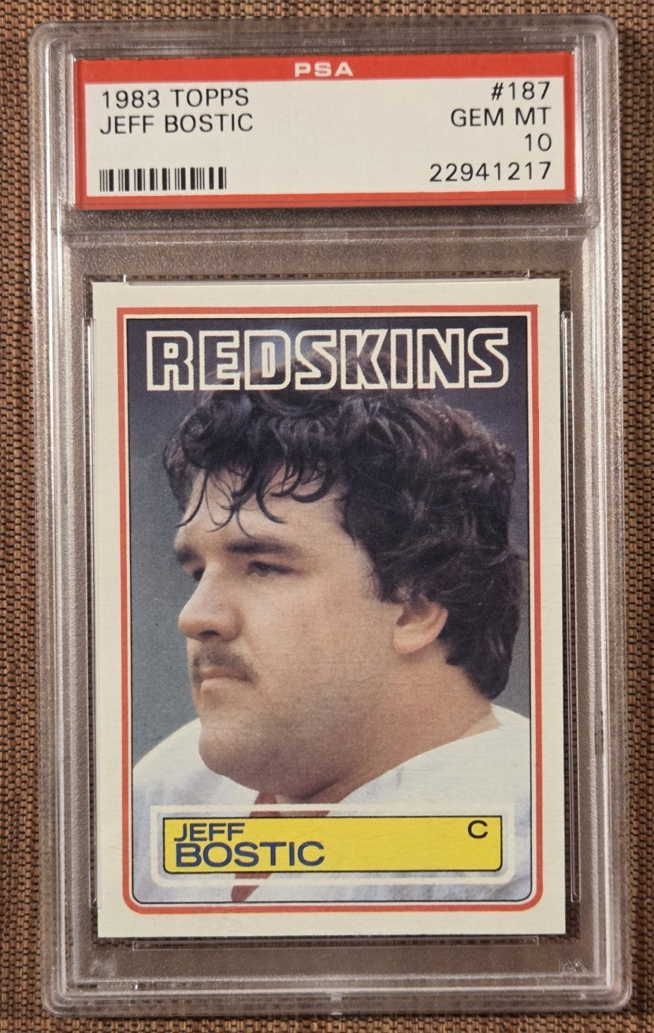 1983 Topps #187 Jeff Bostic Redskins Rookie Football Card PSA 10 Gem Mint RC0