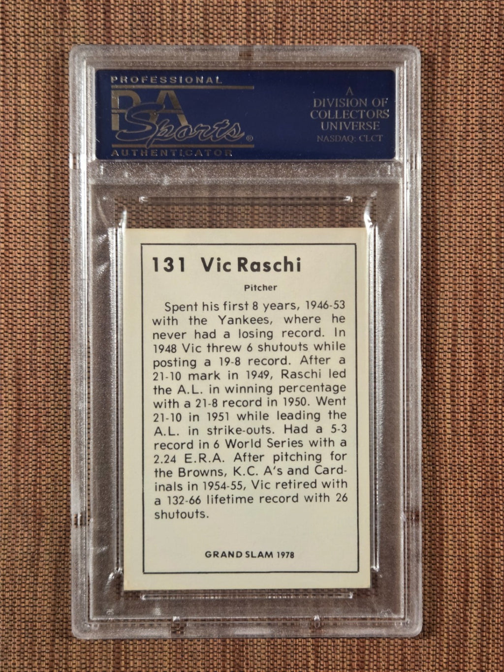 1978 Grand Slam #131 Vic Raschi New York Yankees Baseball Card PSA6.5/DNA AUTO1