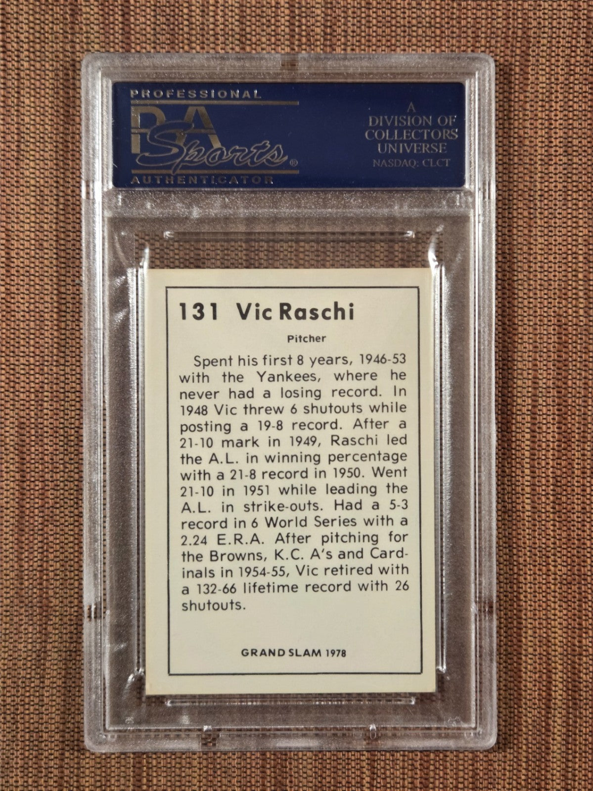 1978 Grand Slam #131 Vic Raschi New York Yankees Baseball Card PSA6.5/DNA AUTO1