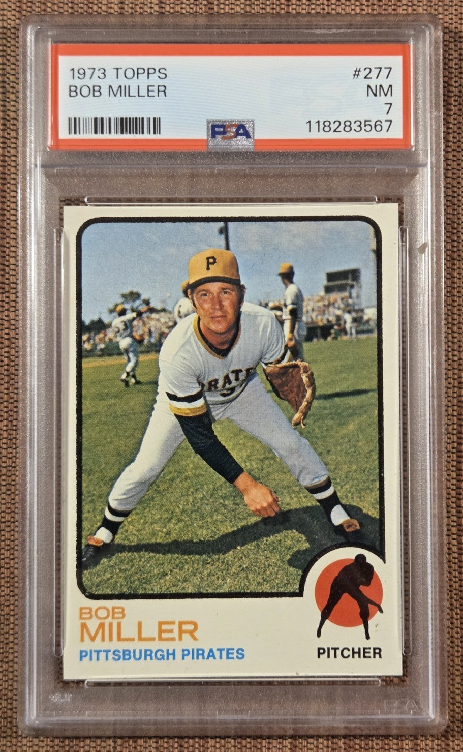 1973 Topps #277 Bob Miller Pittsburgh Pirates Original Baseball Card PSA 7 NM0