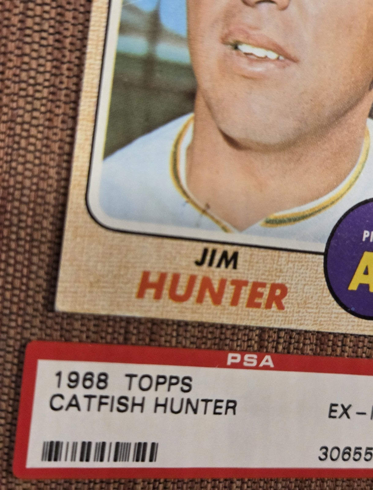 1968 Topps #385 Catfish Hunter Oakland A's PSA 6 cracked Baseball Card HOF2