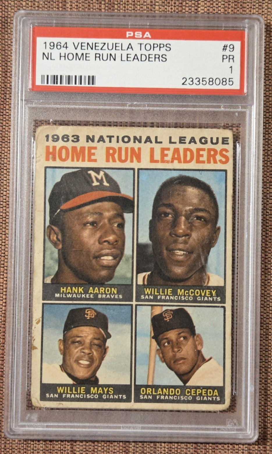 1964 Venezuelan #9 Hank Aaron Willie Mays McCovey Cepeda Baseball Card PSA 1 HOF0