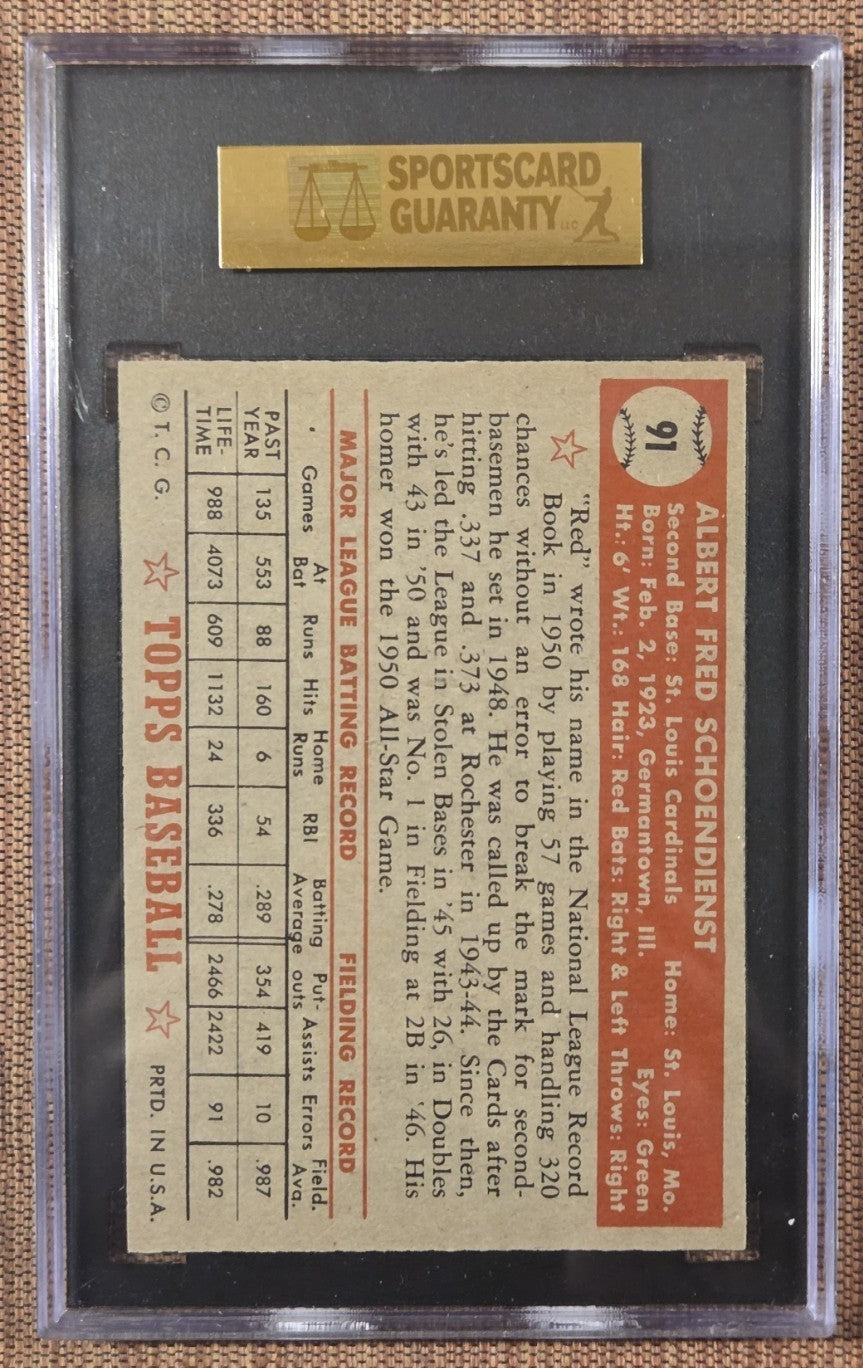 1952 Topps #91 Red Schoendienst St. Louis Cardinals Baseball Card SGC 7.5 HOF1
