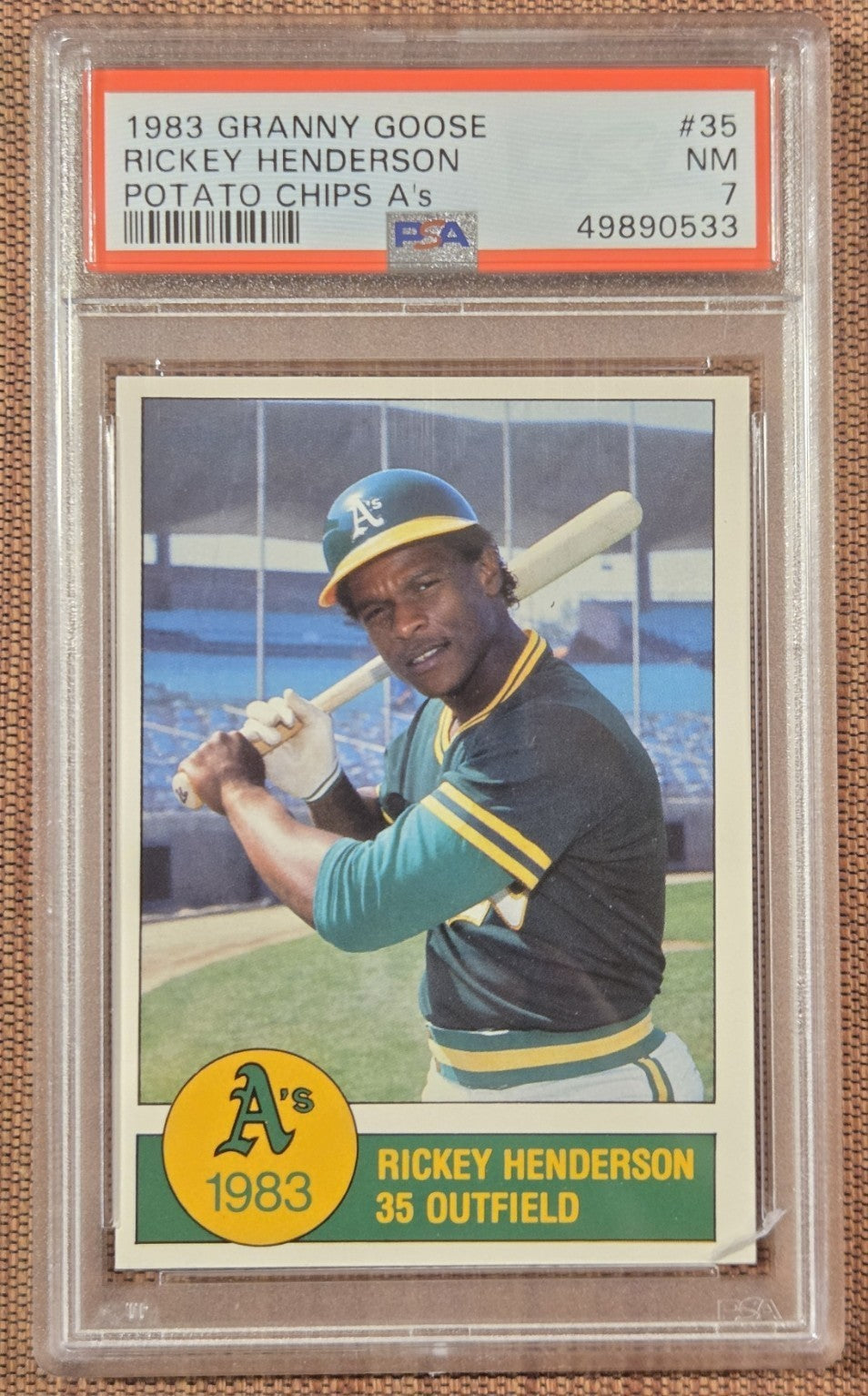 1983 Granny Goose #35 Rickey Henderson Oakland A's Baseball Card PSA 7 NM HOF0