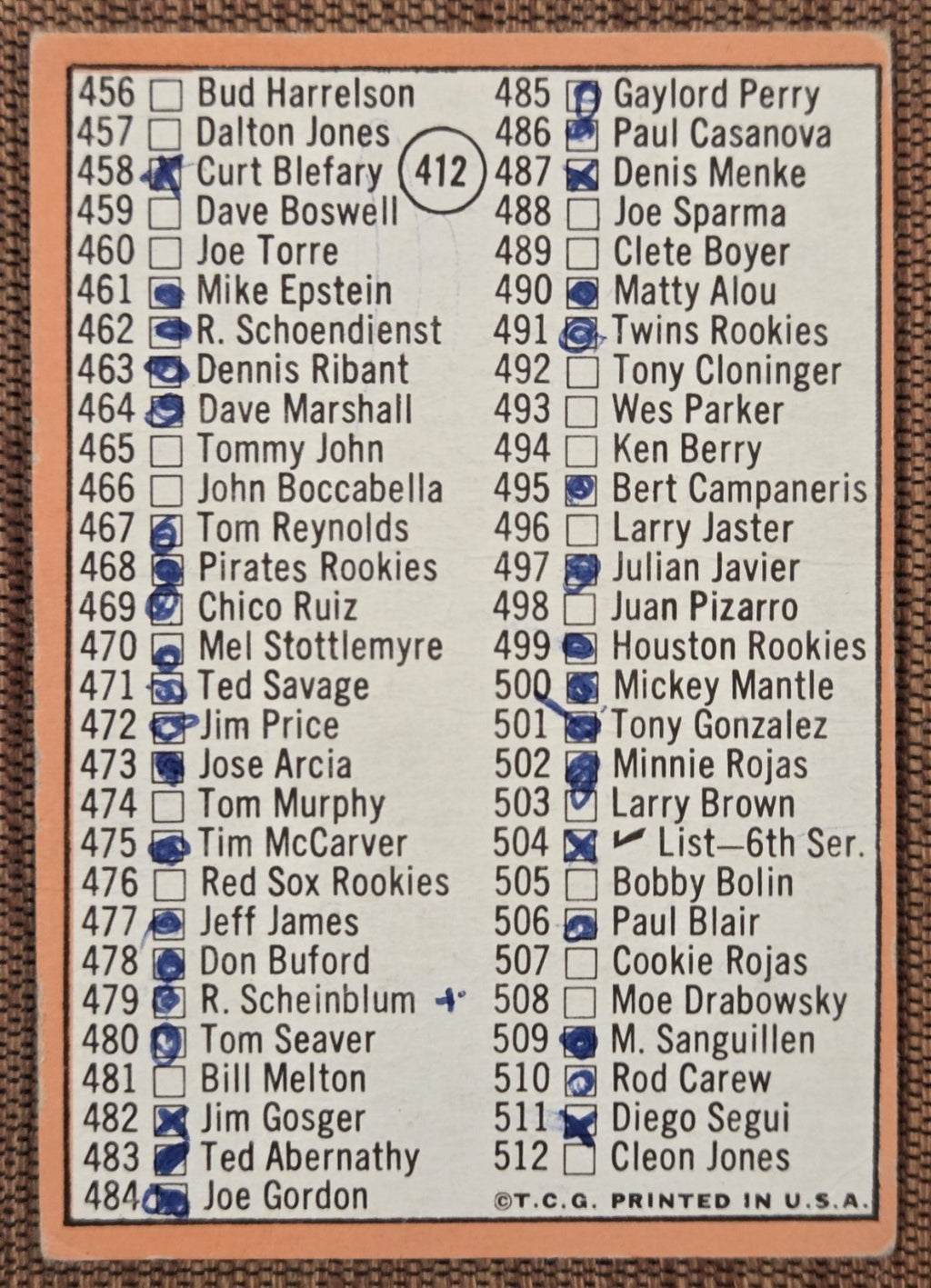 1969 Topps #412 Mickey Mantle New York Yankees Original Baseball Card HOF5