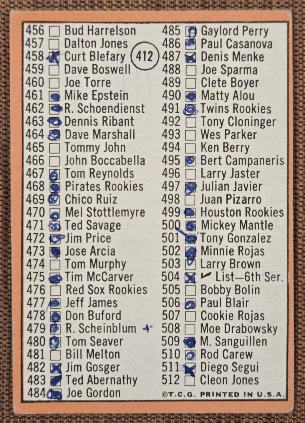 1969 Topps #412 Mickey Mantle New York Yankees Original Baseball Card HOF5