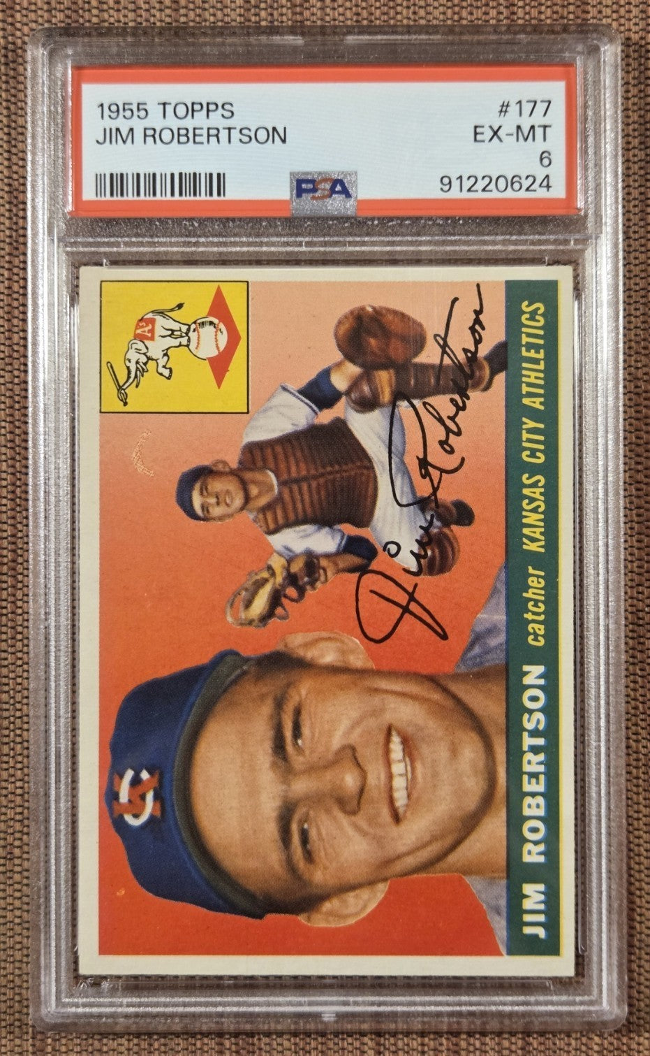 1955 Topps #177 Jim Robertson Kansas City Athletics Baseball Card PSA 6 EX/MT0