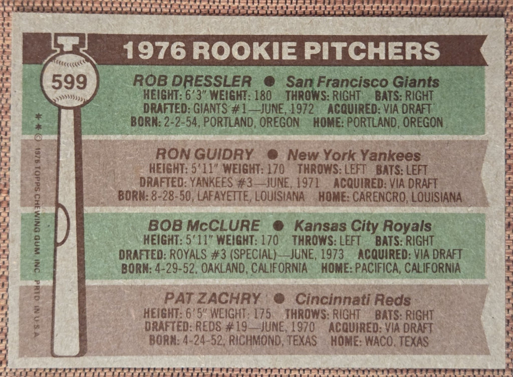 1976 Topps #599 Ron Guidry New York Yankees Original Rookie Baseball Card RC5