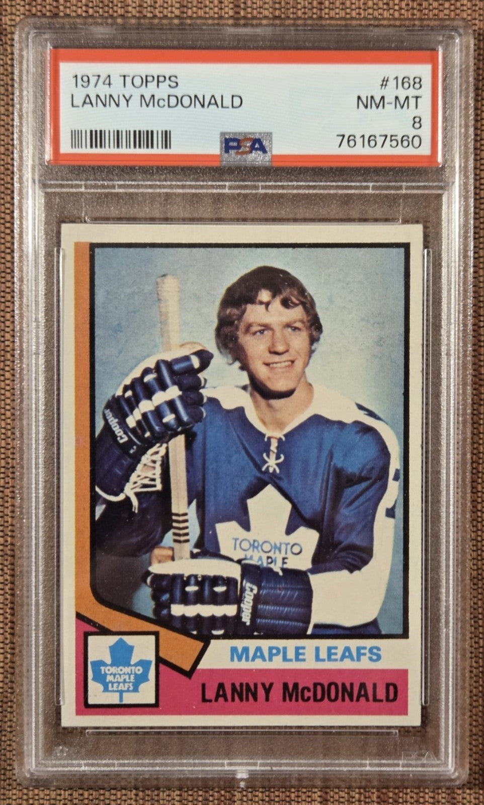 1974 Topps #168 Lanny McDonald Toronto Maple Leafs Rookie Hockey Card PSA 8 RC0