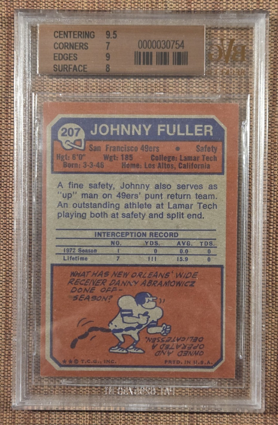 1973 Topps #207 Johnny Fuller San Francisco 49ers Rookie Football Card BVG7.5 RC1