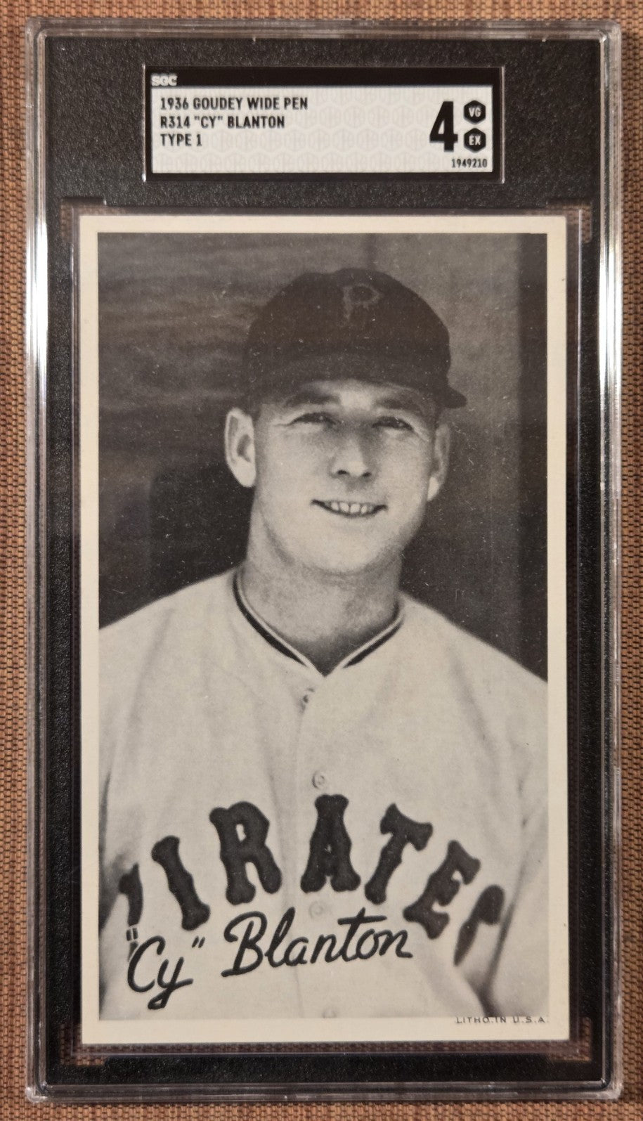 1936 Goudey Wide Pen Type 1 R314 Cy Blanton Pirates Phillies Baseball Card SGC 40