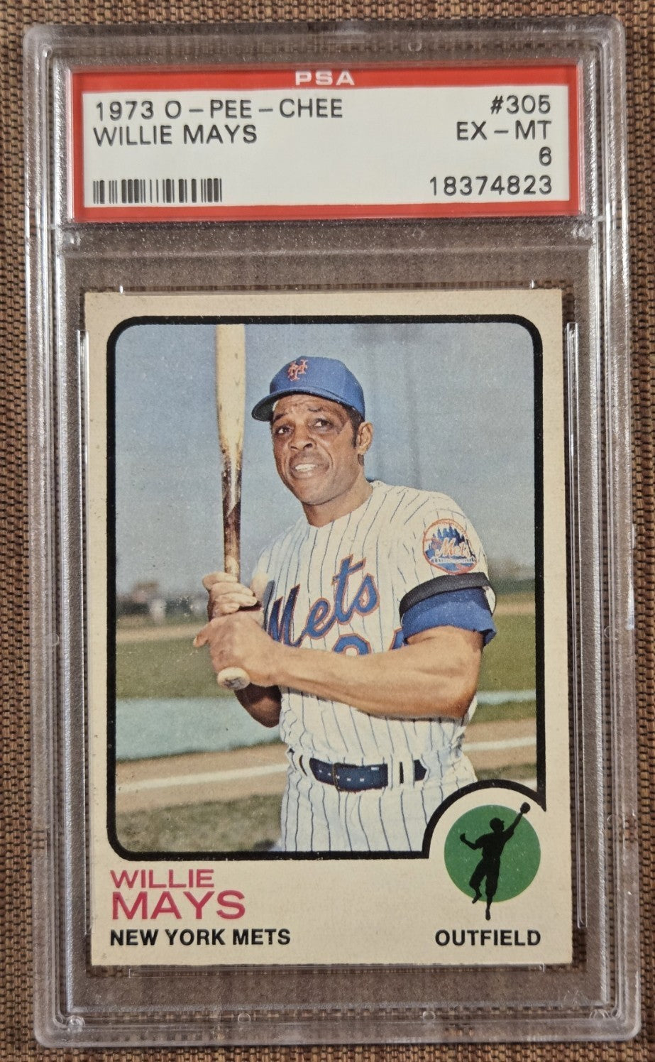 1973 O-Pee-Chee #305 Willie Mays New York Mets Original Baseball Card PSA 6 HOF0
