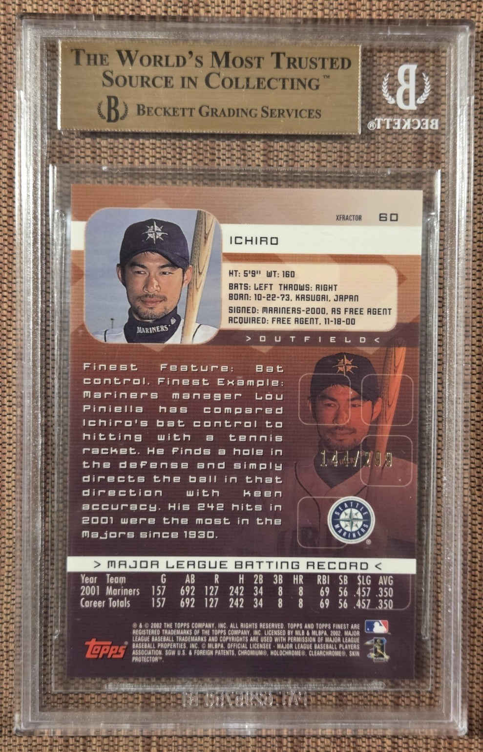 2002 Finest Xfractors #60 Ichiro Suzuki Seattle Mariners Baseball Card BGS 10 PR1