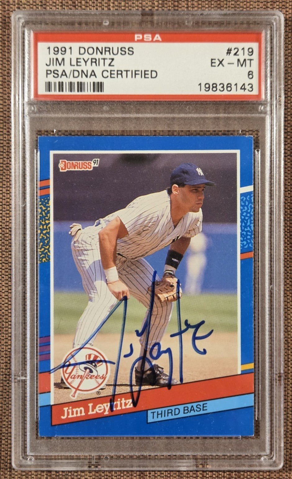 1991 Donruss #219 Jim Leyritz New York Yankees Baseball Card PSA 6/DNA AUTO0