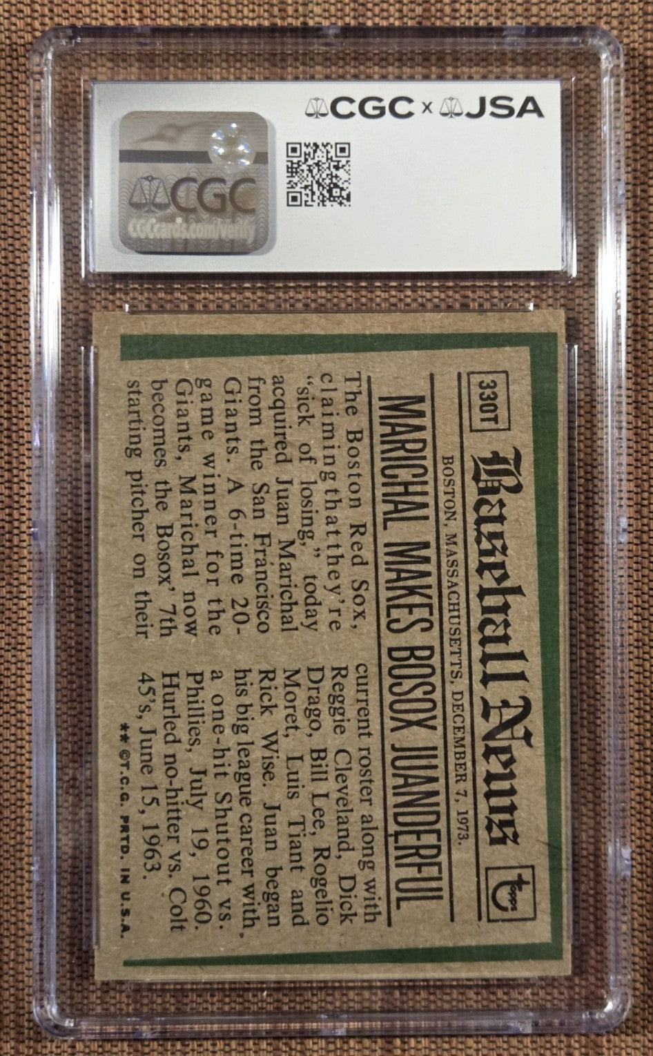 1974 Topps Traded #330T Juan Marichal Giants Baseball Card CGC5.5/JSA9 AUTO HOF1