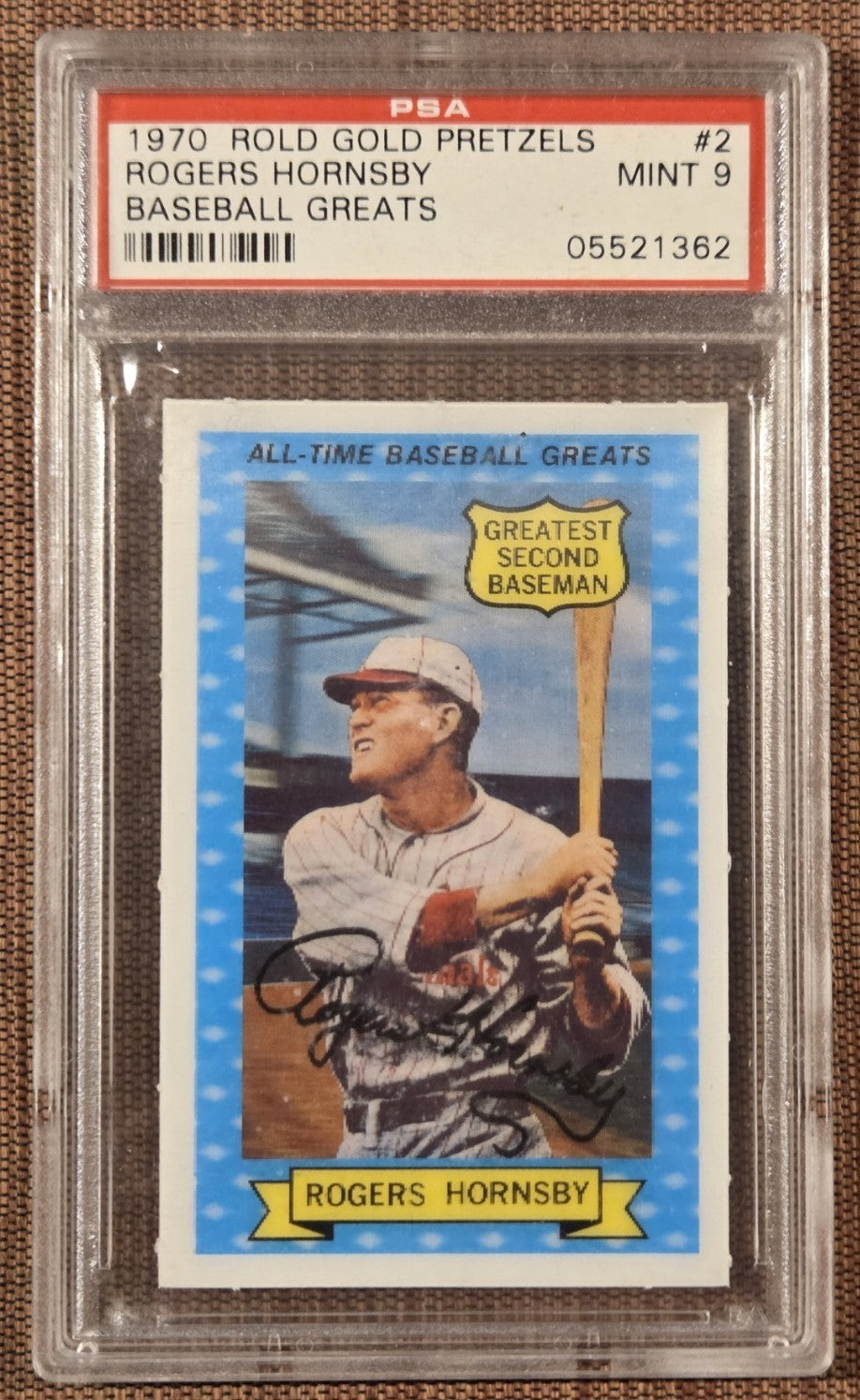 1970 Rold Gold Pretzels #2 Rogers Hornsby St. Louis Cardinals Baseball Card PSA90