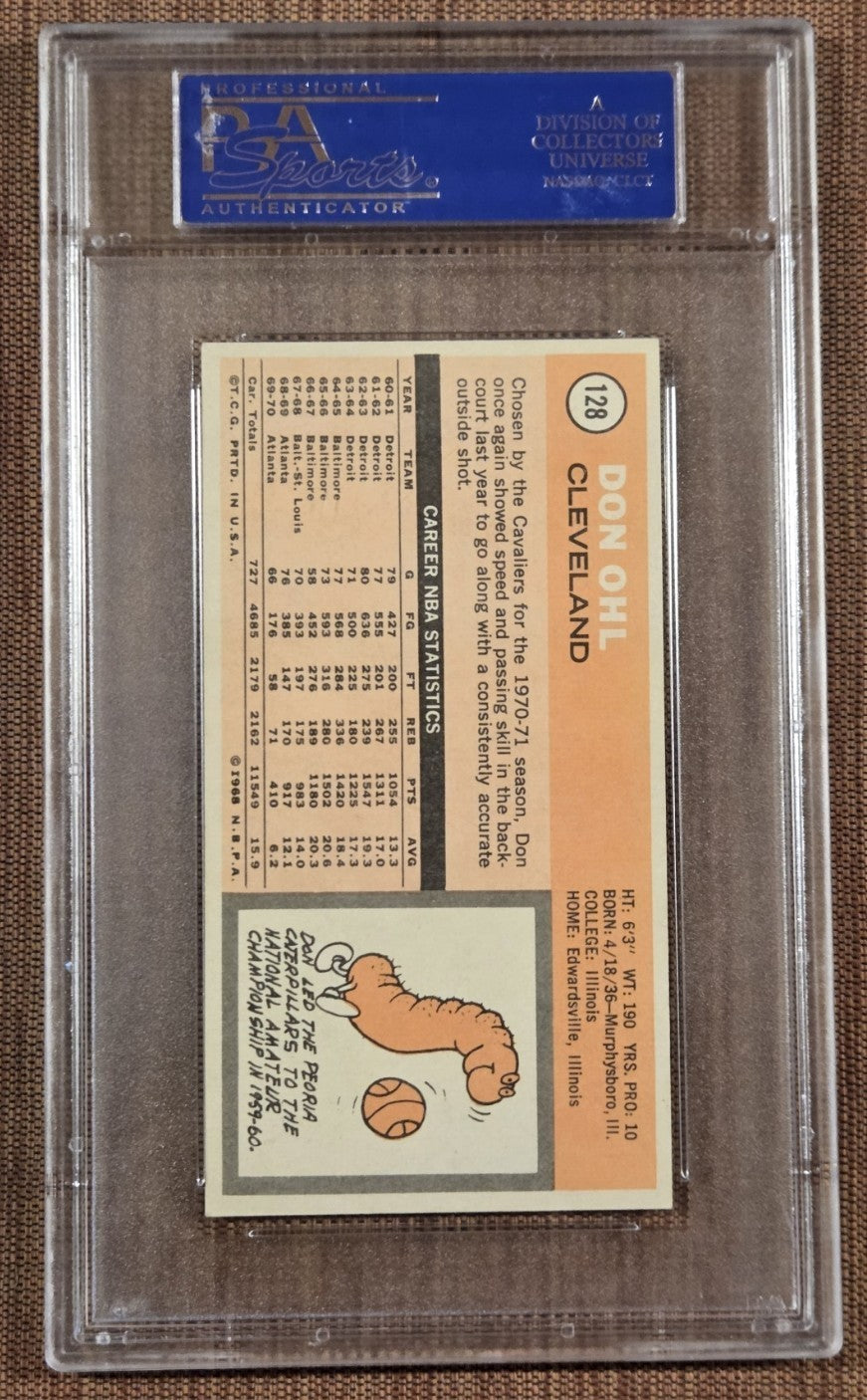 1970 Topps Tall Boy #128 Don Ohl Cleveland Cavaliers Basketball Card PSA 7 NM1