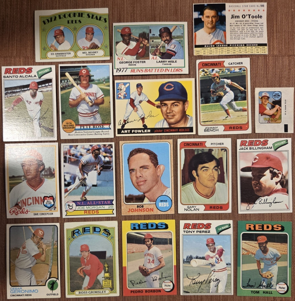 Reds Baseball Card Pete Rose Bench Morgan Perez Conception Armbrister RC Hall0