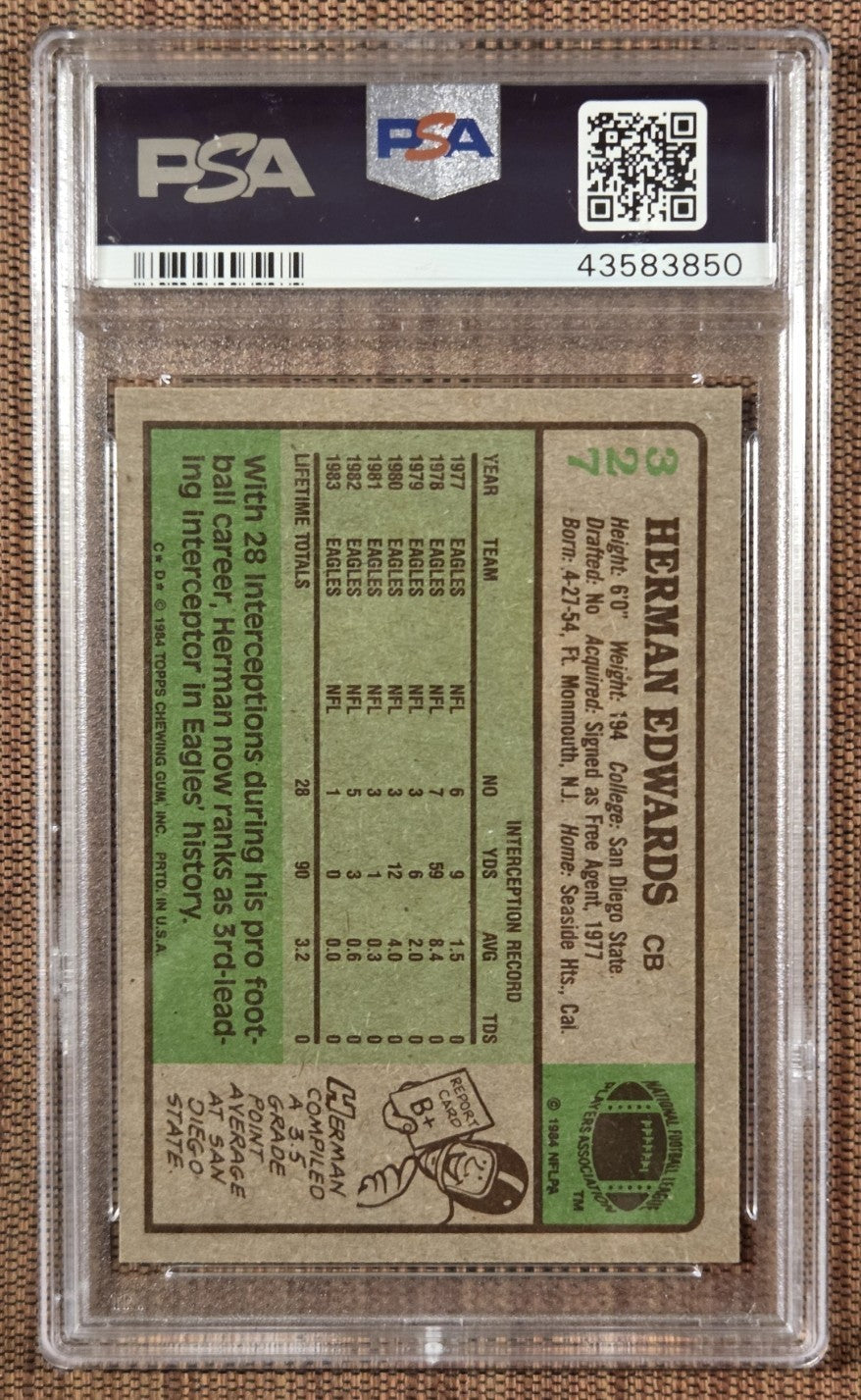 1984 Topps #327 Herman Edwards Philadelphia Eagles Football Card PSA 9 Mint1