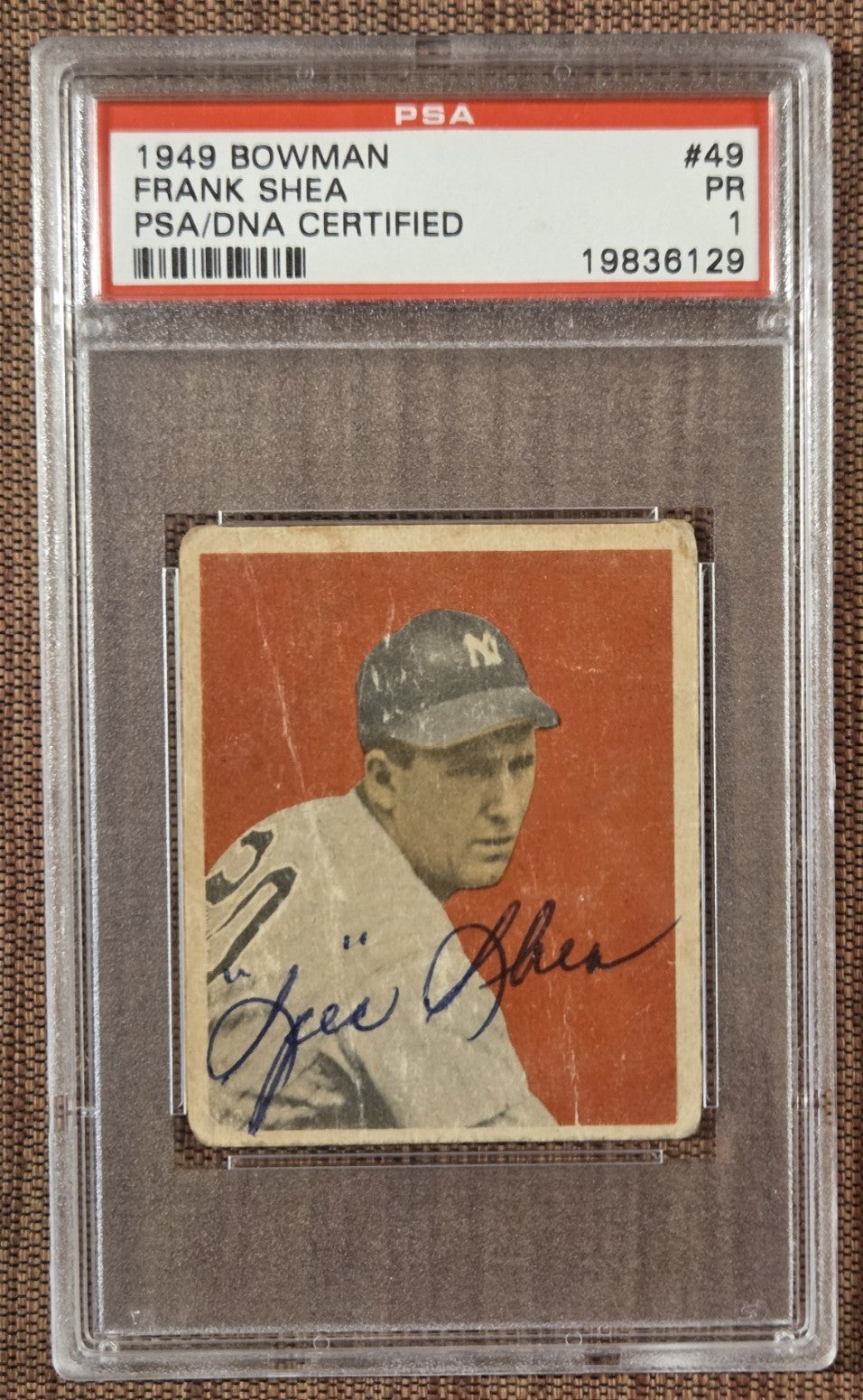 1949 Bowman #49 Frank Shea New York Yankees Baseball Card PSA 1 / DNA AUTO0