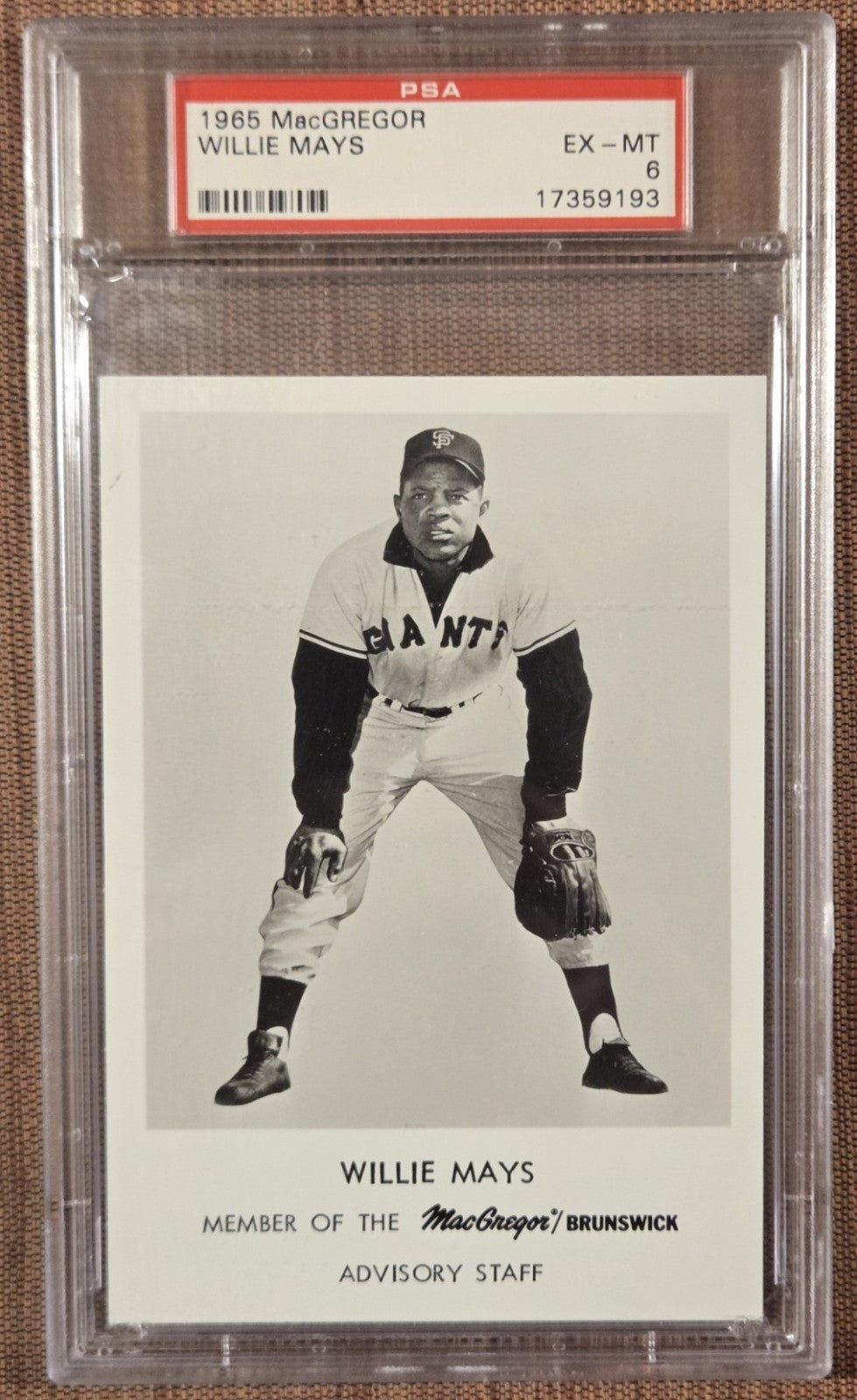 1965 MacGregor Staff Willie Mays San Francisco Giants Baseball Card PSA 6 HOF0