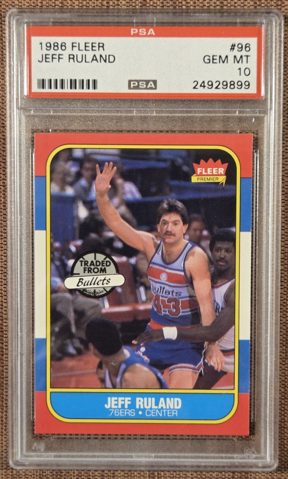 1986 Fleer #96 Jeff Ruland Philadelphia 76ers Basketball Card PSA 10 Gem Mint0