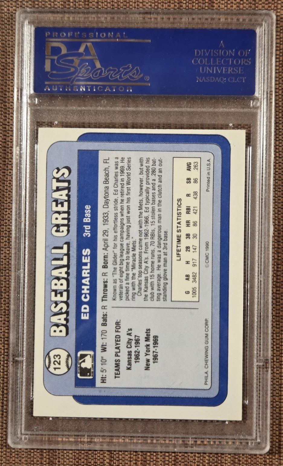 1990 Swell #123 Ed Charles New York Mets Original Baseball Card PSA 6 / DNA AUTO1