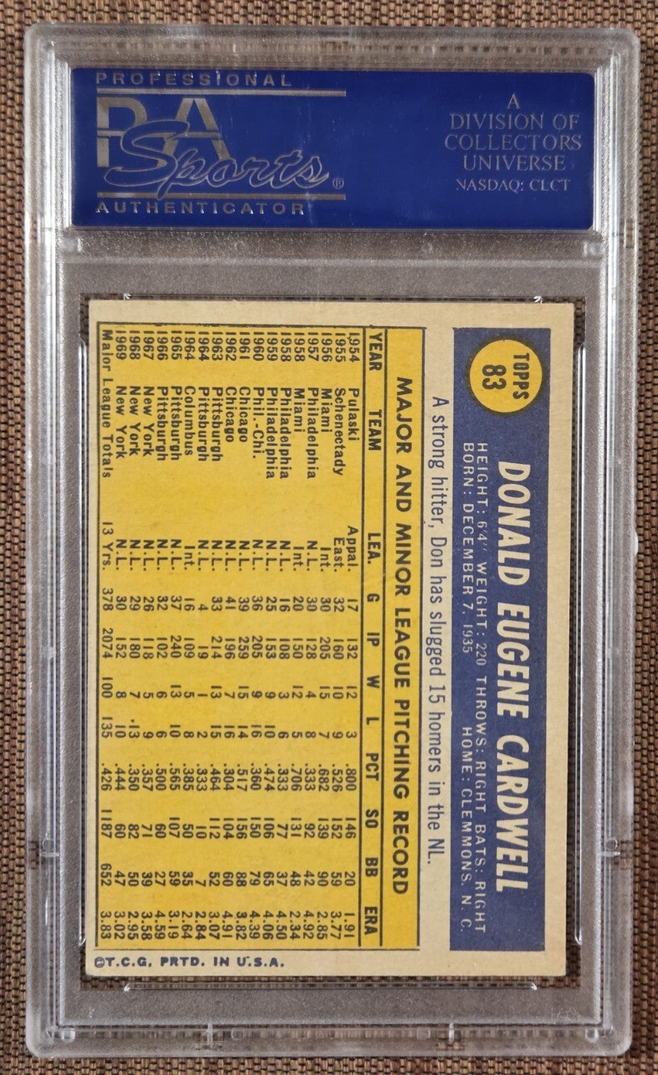 1970 Topps #83 Don Cardwell New York Mets Original Baseball Card PSA 5 /DNA AUTO1