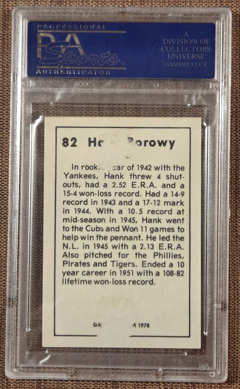 1978 Grand Slam #82 Hank Borowy New York Yankees Baseball Card PSA/DNA AUTO1