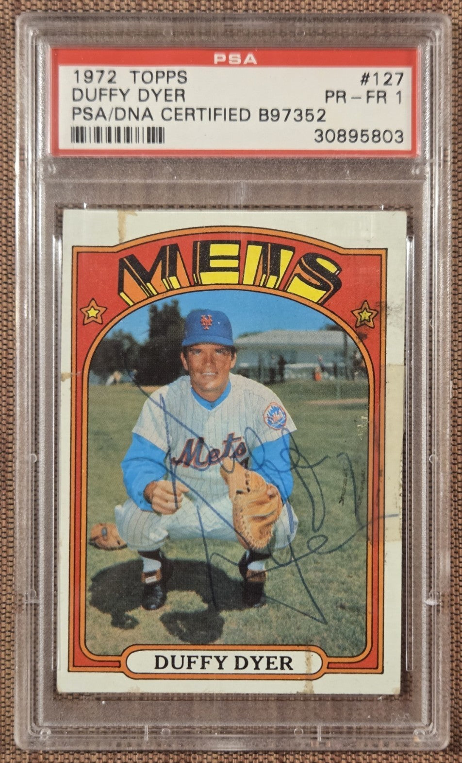 1972 Topps #127 Duffy Dyer New York Mets Vintage Baseball Card PSA/DNA AUTO0