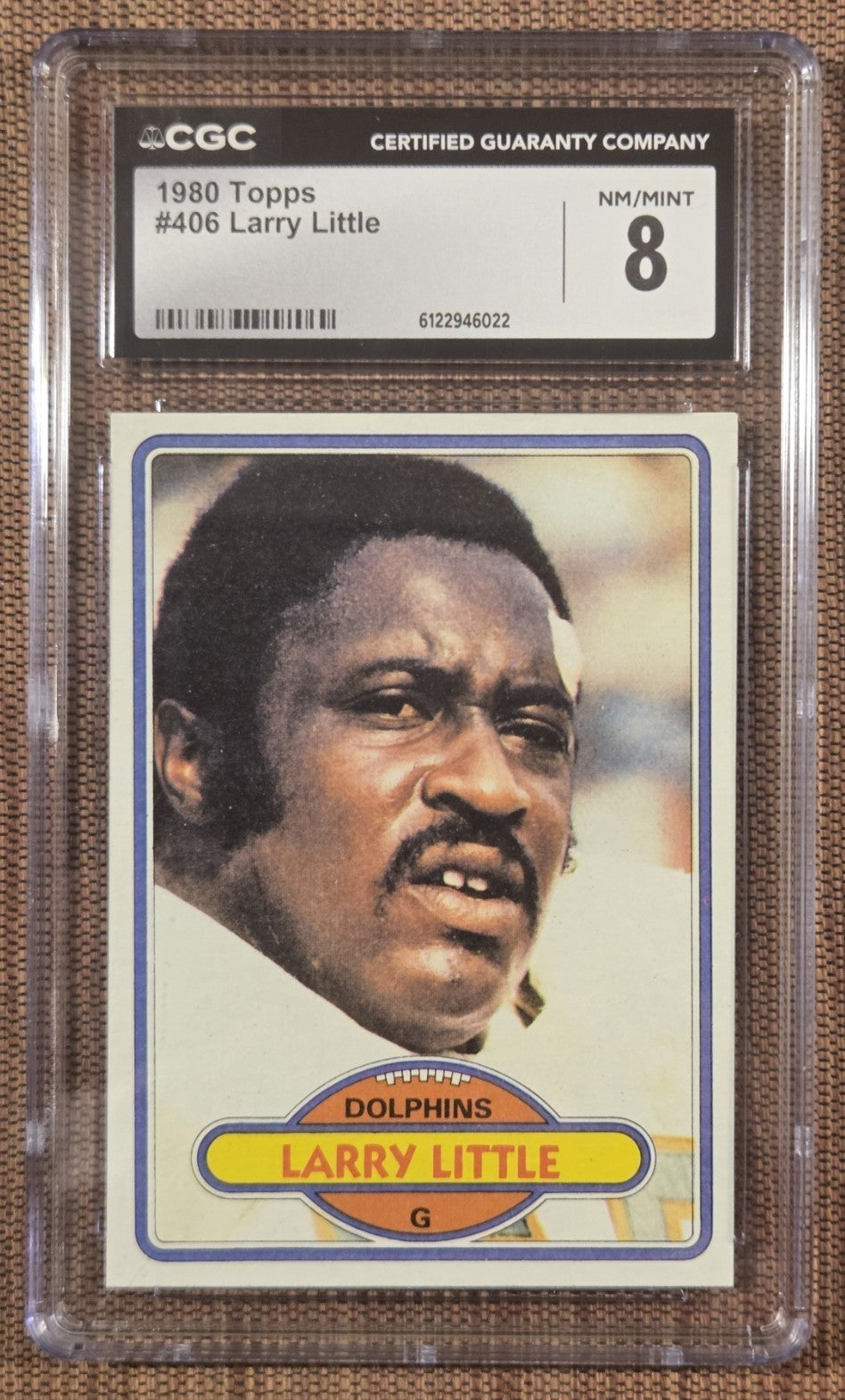 1980 Topps #406 Larry Little Miami Dolphins Football Card CGC 8 NM/MT HOF0