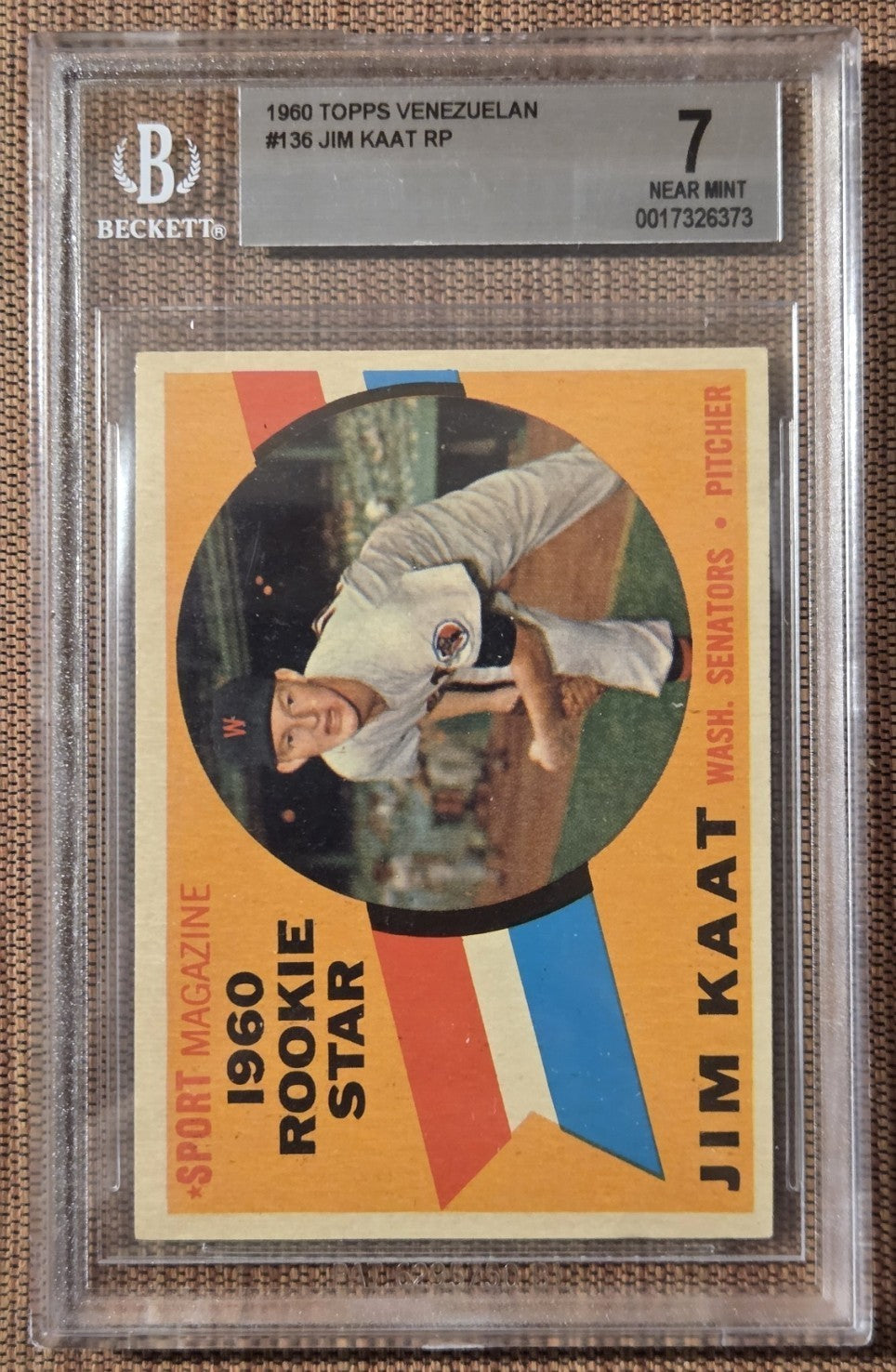 1960 Topps Venezuelan #136 Jim Kaat Senators Rookie Baseball Card BGS 7 RC HOF0