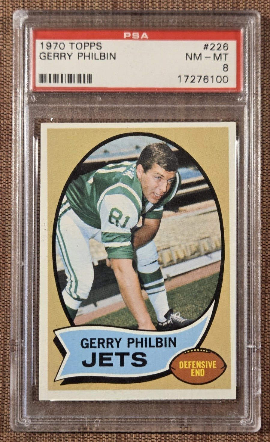 1970 Topps #226 Gerry Philbin New York Jets Original Football Card PSA 8 NM/MT0